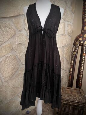 Raviya Black Ruffled Shimmer Swim Cover-up NWT Size L